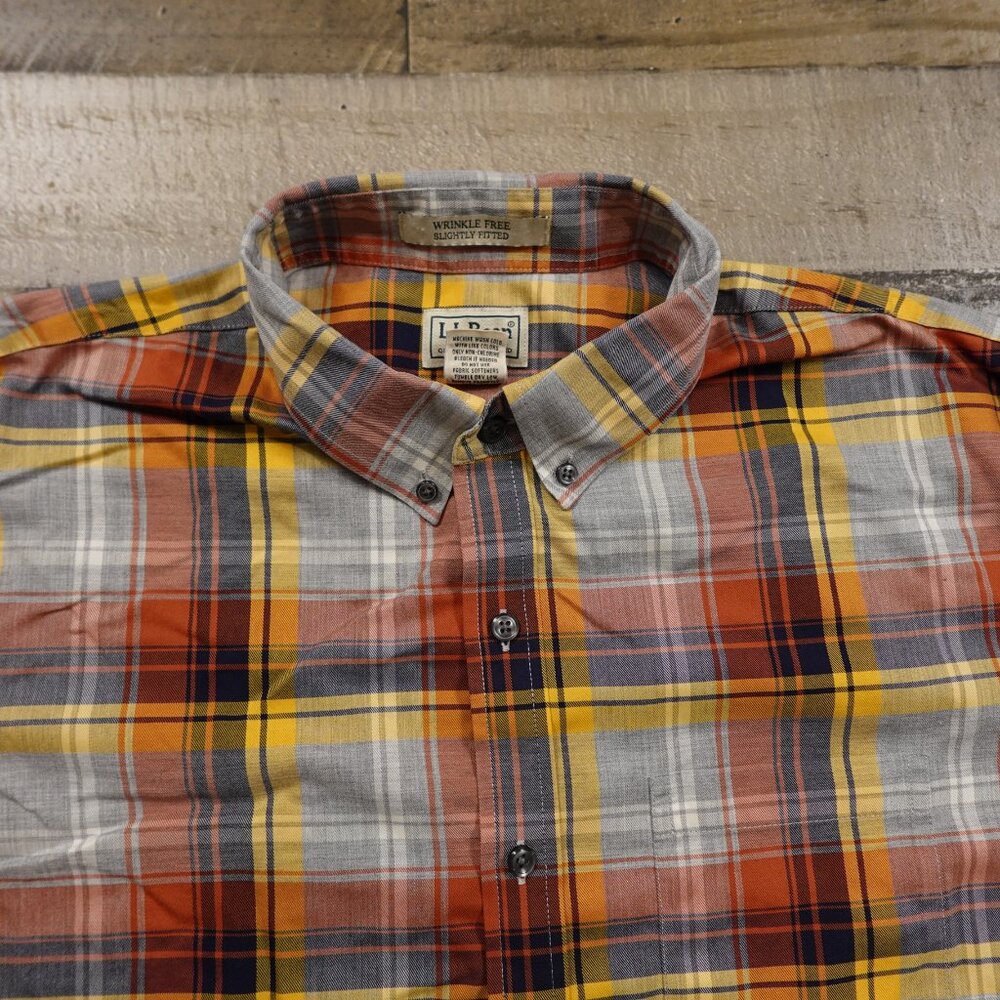 L.L.Bean Wrinkle-Free Plaid Button Down Shirt Men’s Large Tall Orange Gray - Picture 4 of 9